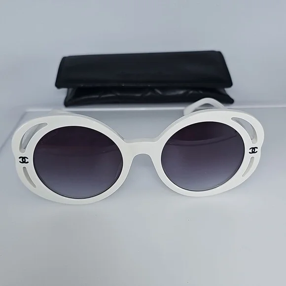 Chanel white round sunglasses Chanel logo 71582A s1255 3N - Picture 4 of 16